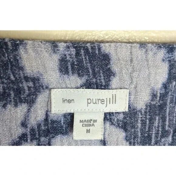 J. Jill Pure Jill Shirt Dress Short Sleeve Linen Floral Crinkle Pockets Medium - Picture 10 of 10